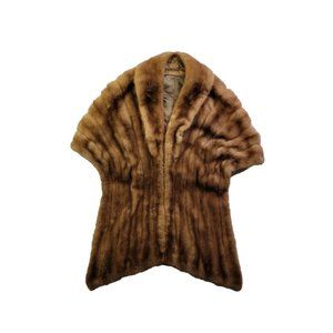 Vintage Montaldo's Women's Tan Genuine Mink Fur Stole Wrap Lined Old Hollywood